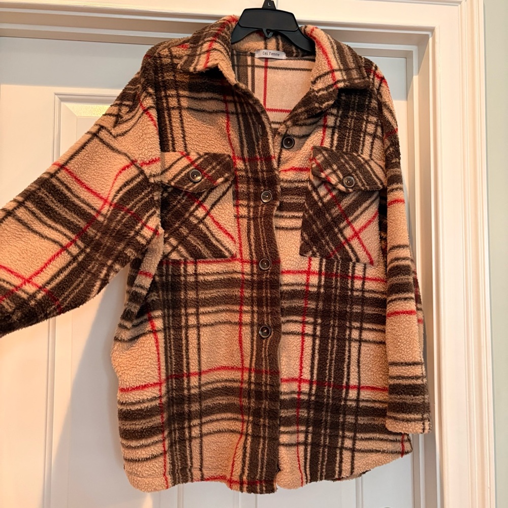 Brown and Red Plaid Cozy Oversized Jacket 🧸